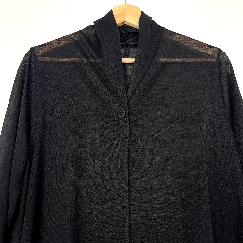 Tokuko 1er Vol Black Sheer Panel Long Sleeve Open Front Jacket Size 9 (US M)‎